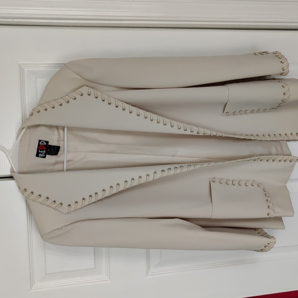 Cream jacket with leather wrap stitch details Redd Jeans